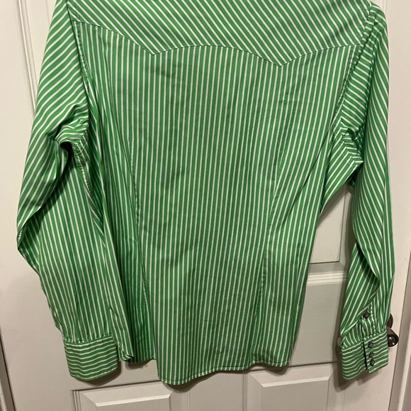 Ralph Lauren Ladies Green and White Striped Shirt - Picture 3 of 3